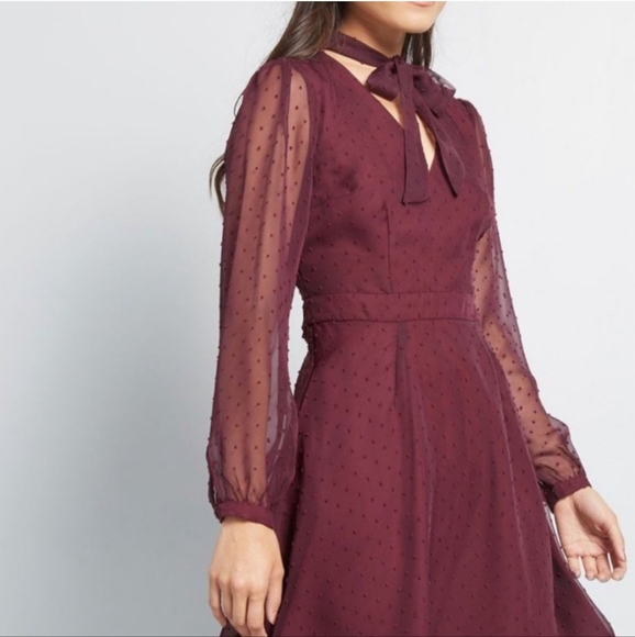 ModCloth Apogee of elegance Plum Swiss Dot long sleeve Dress - Picture 2 of 8